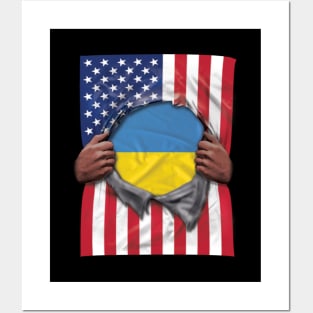 Ukraine Flag American Flag Ripped - Gift for Ukrainian From Ukraine Posters and Art